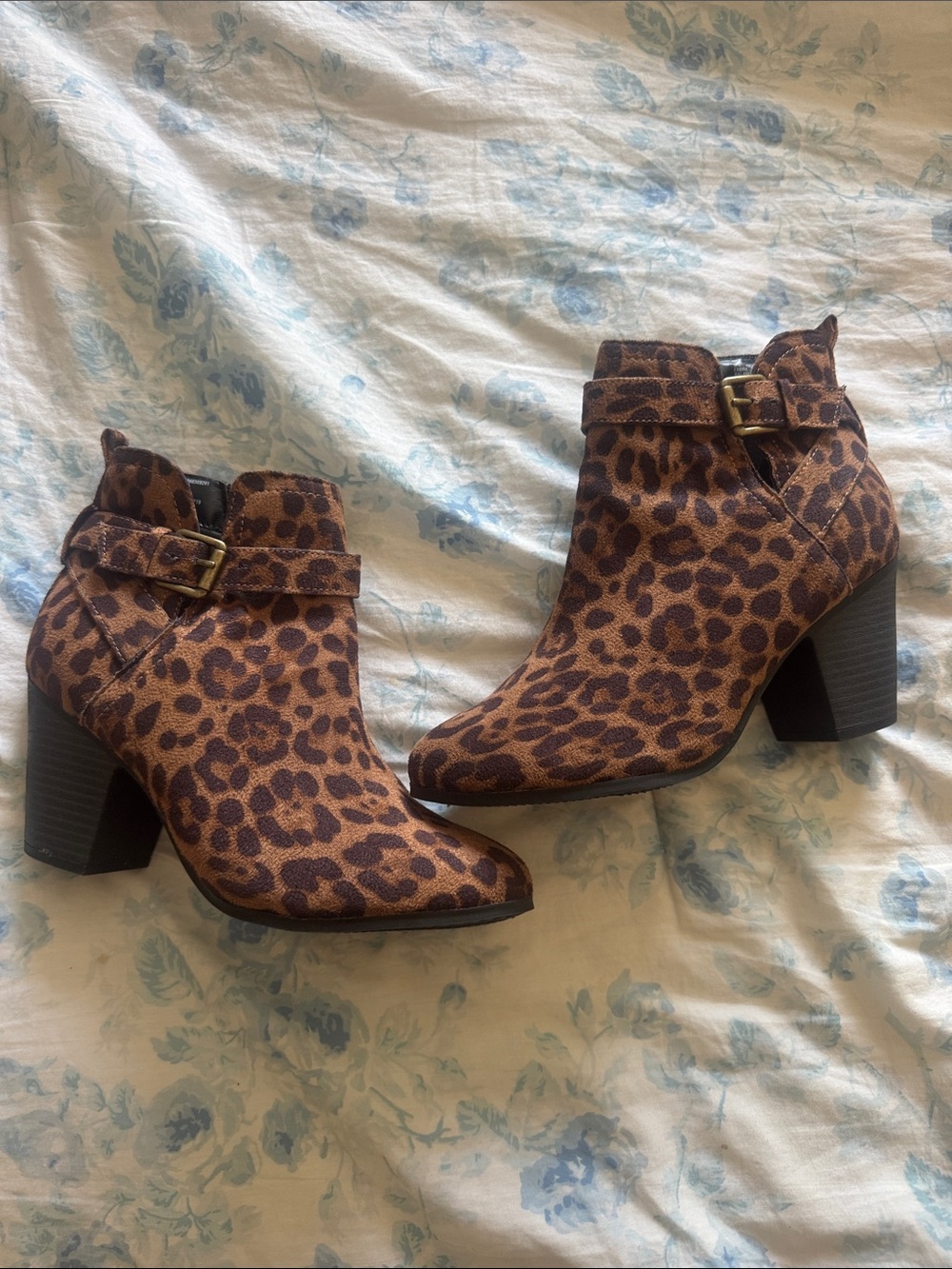 Leopard Print Ankle Booties with Buckle